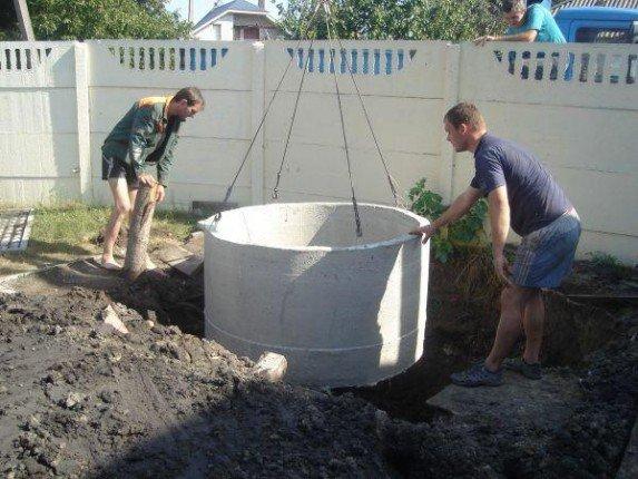 Установка железобетонных колец колодца