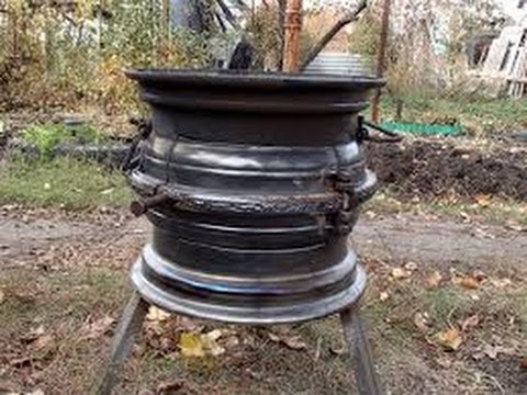 Как своими руками сделать печь под казан из автомобильных дисков