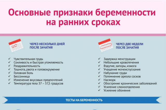 Признаки беременности на ранних сроках